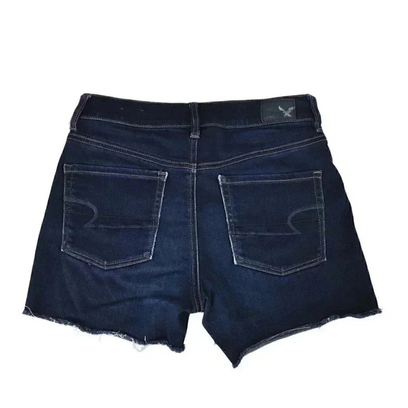 American Eagle Dark Wash Hi-Rise  Shortie Raw Hem Size 8 - Picture 2 of 8